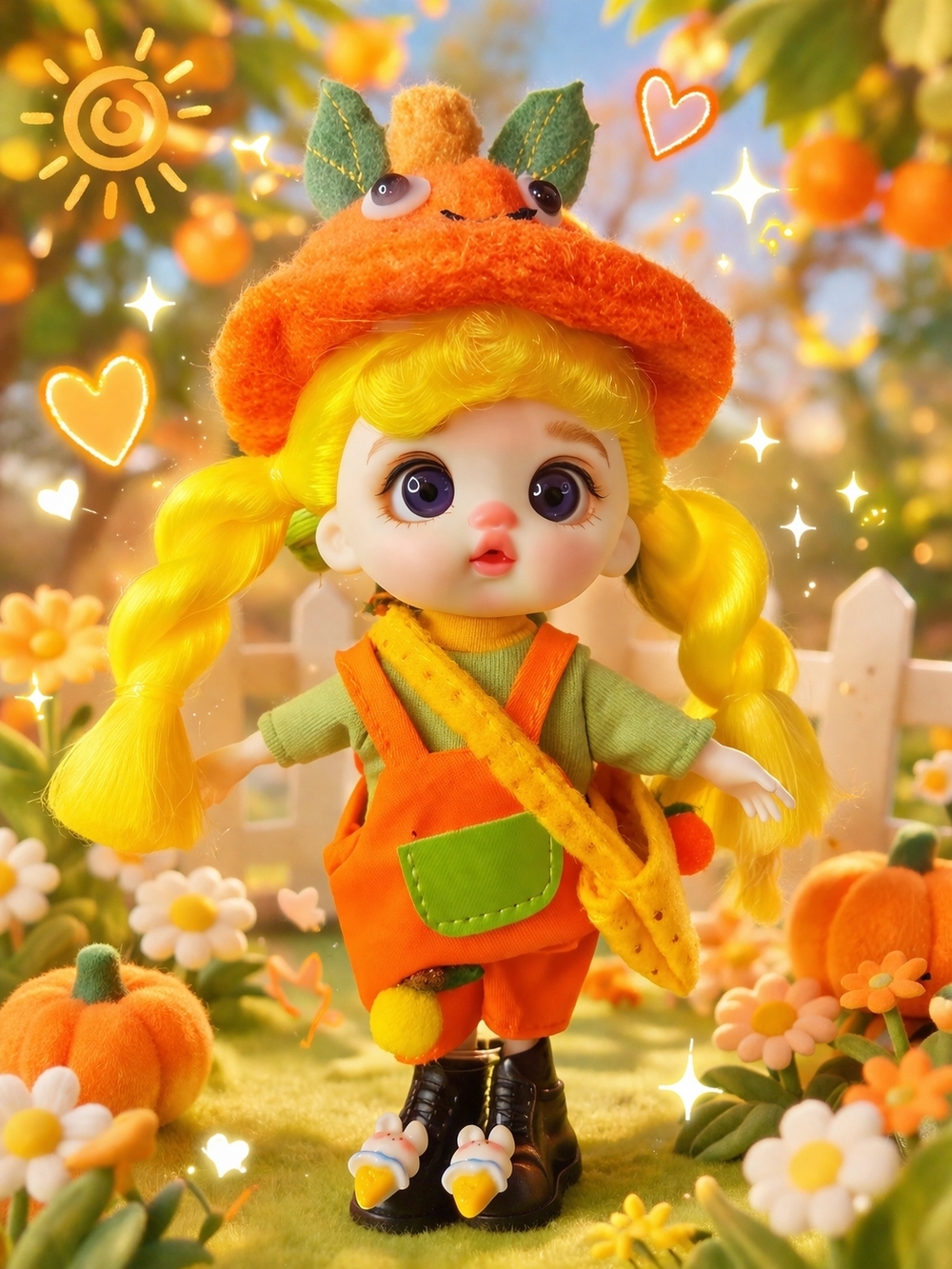 Luolifen Pumpkin Plush Hat Doll with Yellow Hair - Kids Toy